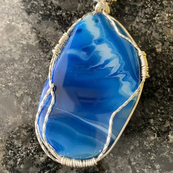 Blue Aqua Agate Stone Necklace - Picture 7 of 8